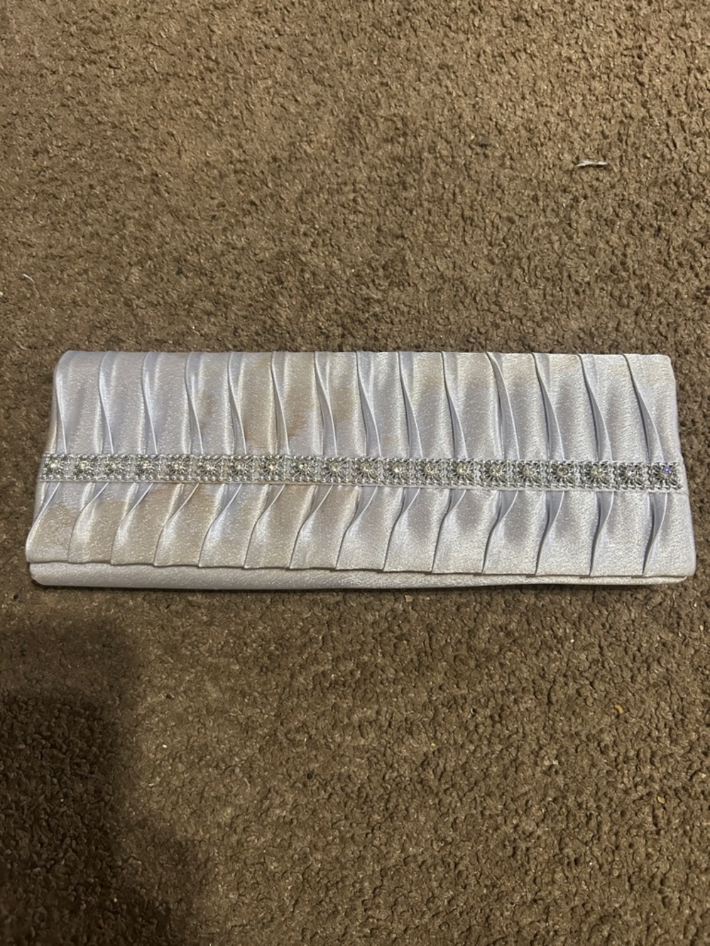Elegant Silver Pleated Evening Clutch with Rhinestone Trim